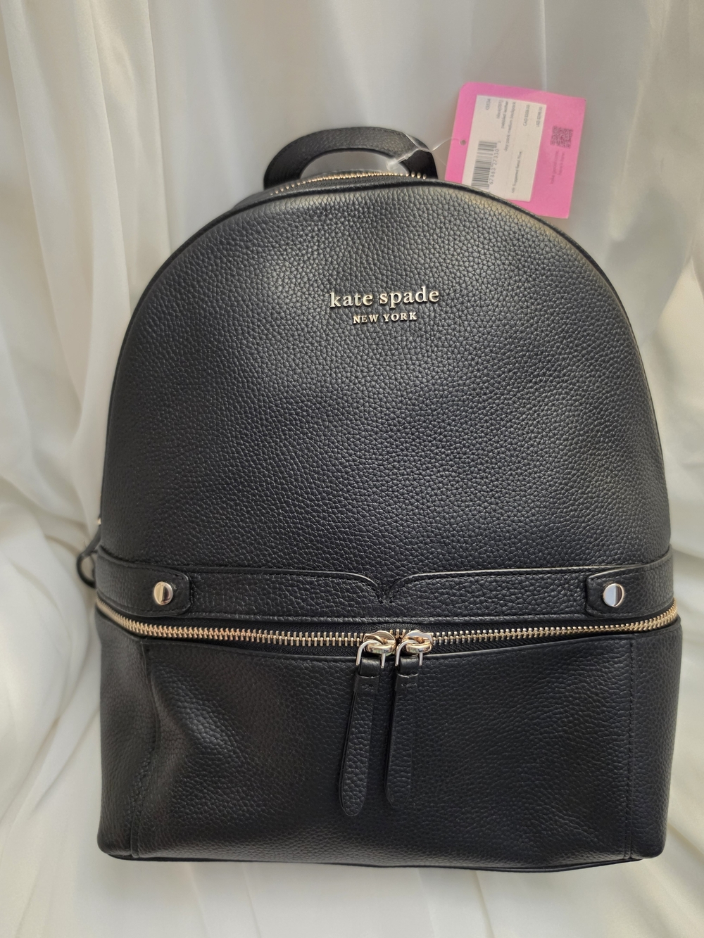 Kate Spade New York Black Pebbled Leather Day Pack Medium Backpack Zippered NWT
